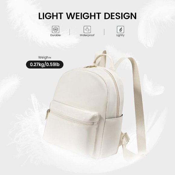 Women Beige Nylon Light Weight Small Waterproof Mini Backpack